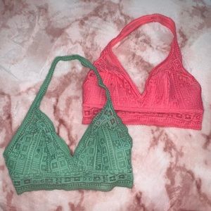 SET OF 2 AERIE LACE HALTER BRALETTES
